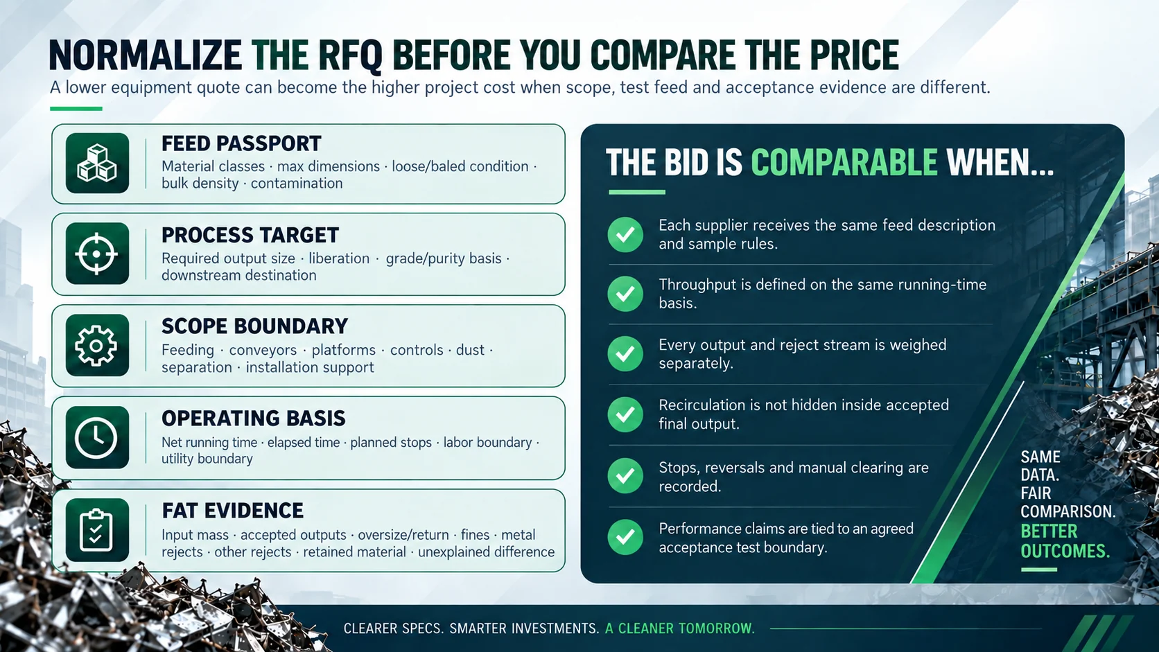 RFQ and FAT evidence checklist for comparing metal recycling equipment manufacturers on the same test basis
