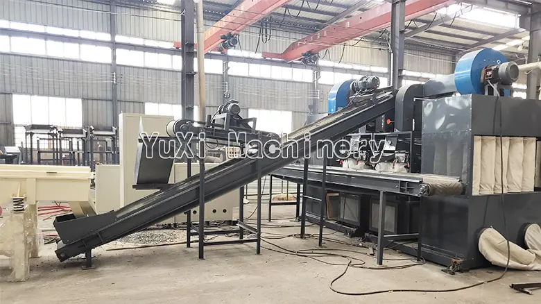 Overview of the rotor recycling line with conveyor, separator, and dust collector.