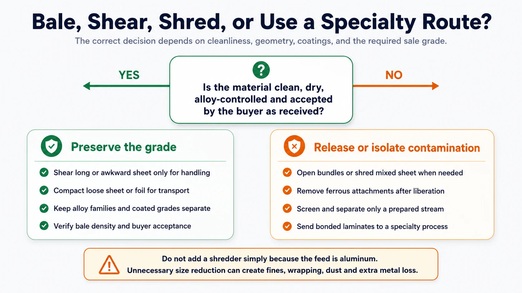Decision guide for baling, shearing, shredding or specialty processing aluminum sheet and foil scrap