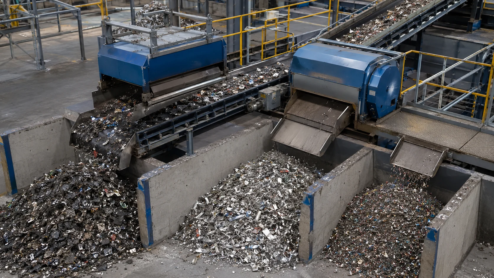 Magnetic and eddy-current separation of ferrous and non-ferrous vehicle scrap