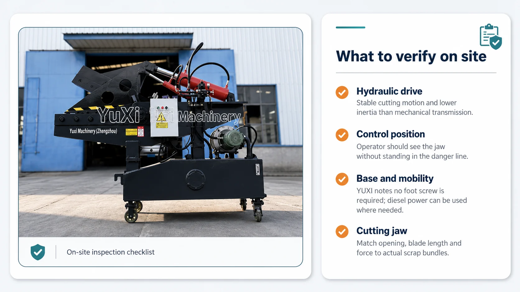 Hydraulic crocodile shears machine with control panel site check
