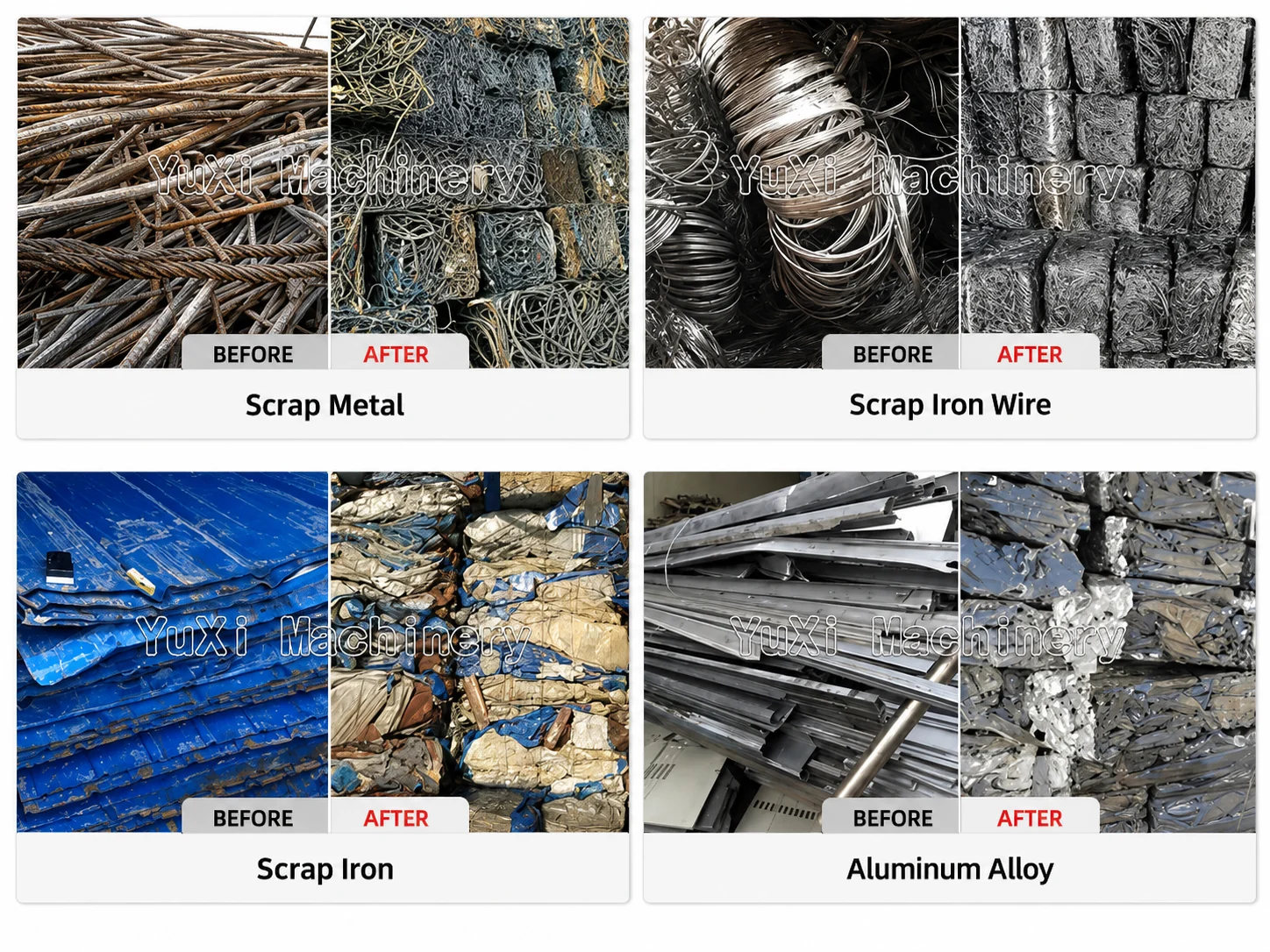 Aplicaciones de las empacadoras de chatarra, incluyendo acero, aluminio, latas de cobre y virutas metálicas
