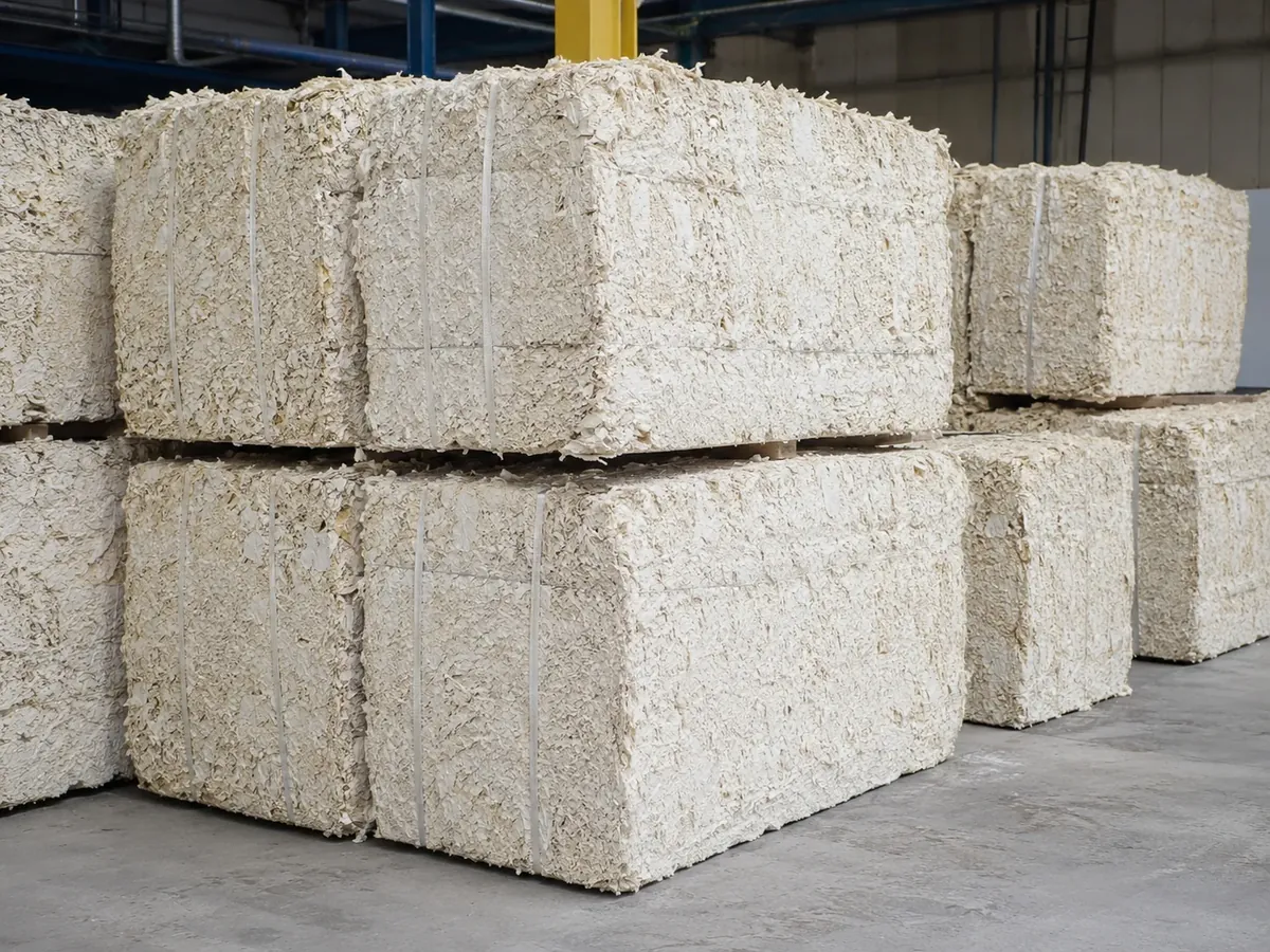 Baled recovered paper fiber material