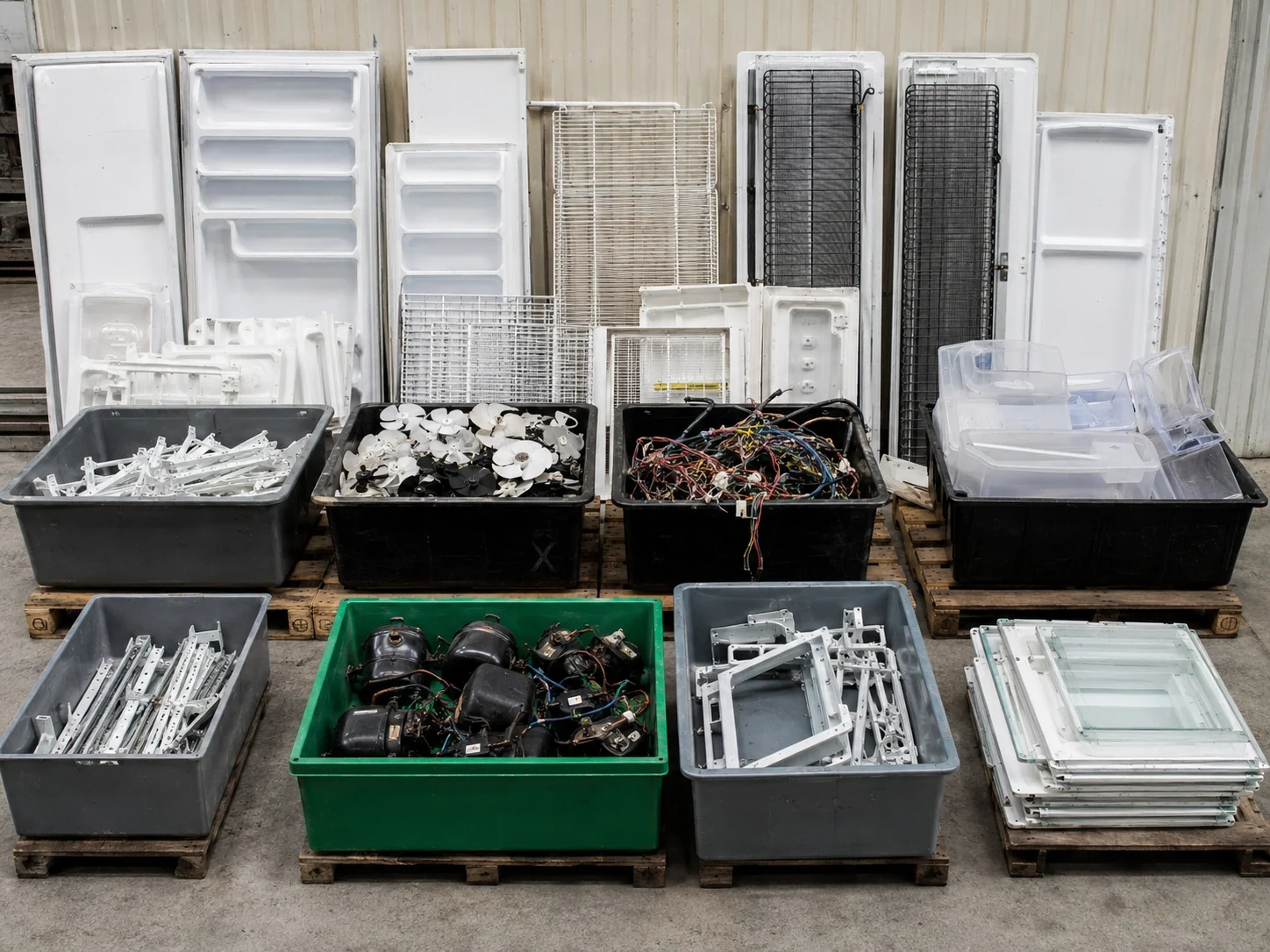 Circuit boards wires glass and oil from appliance recycling