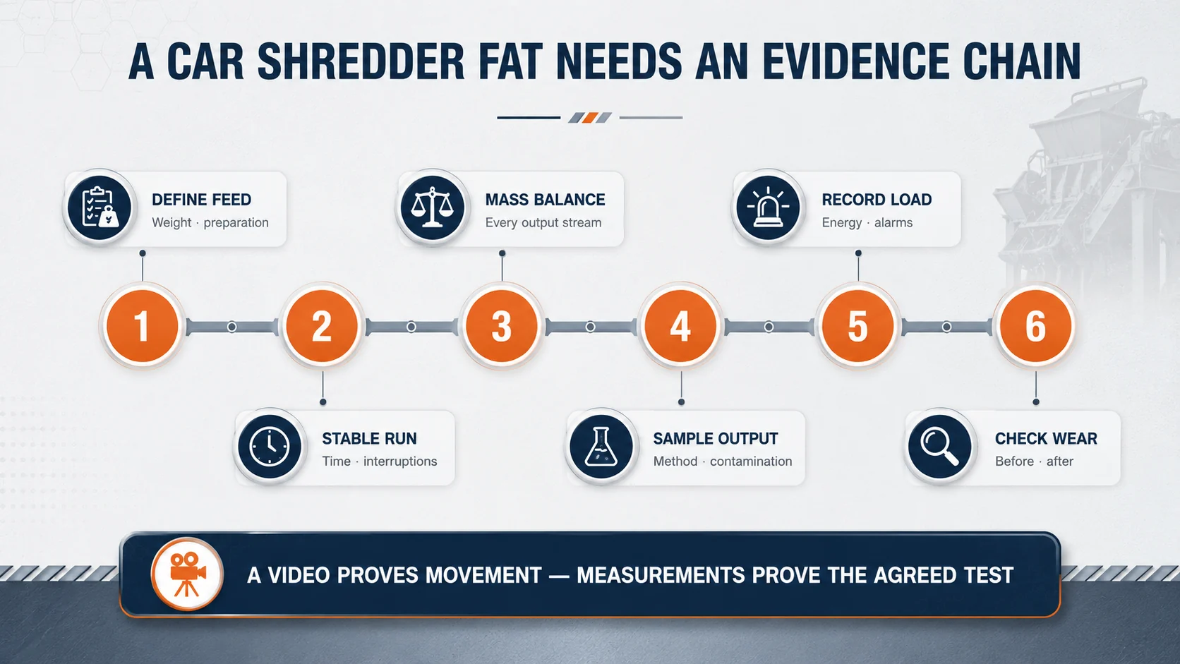 Factory acceptance test evidence required for a car shredder purchase