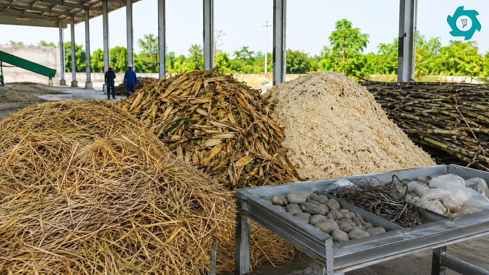 Rice straw corn stalk bagasse and contamination inspected before agricultural waste recycling
