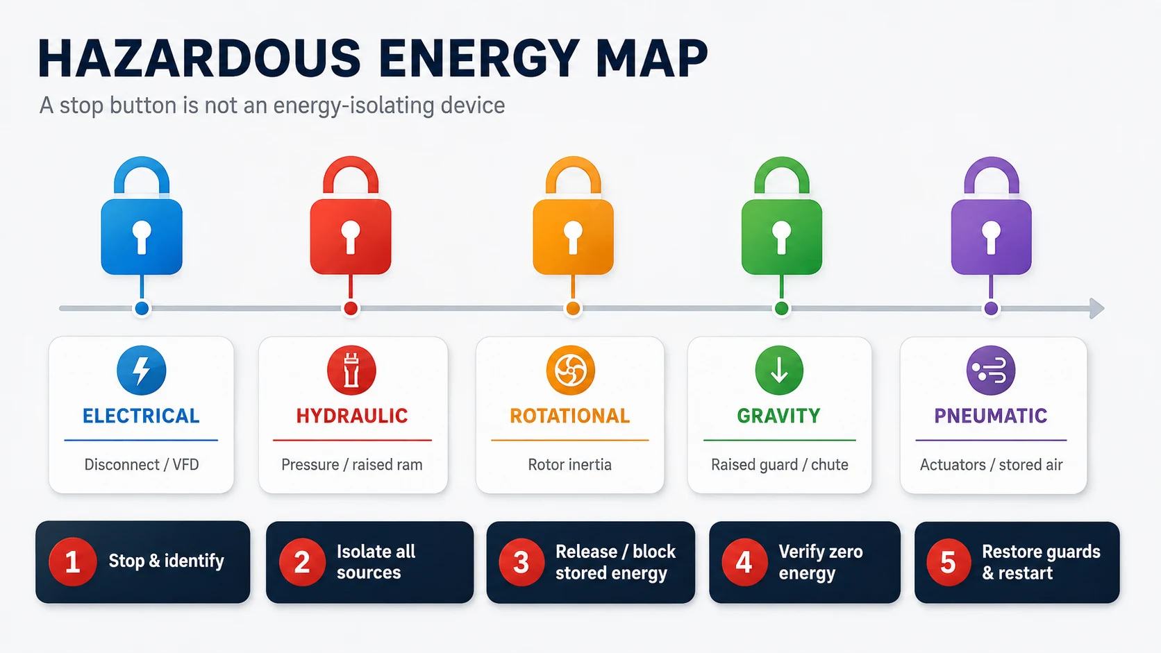 Hazardous energy lockout map for an aluminum recycling line