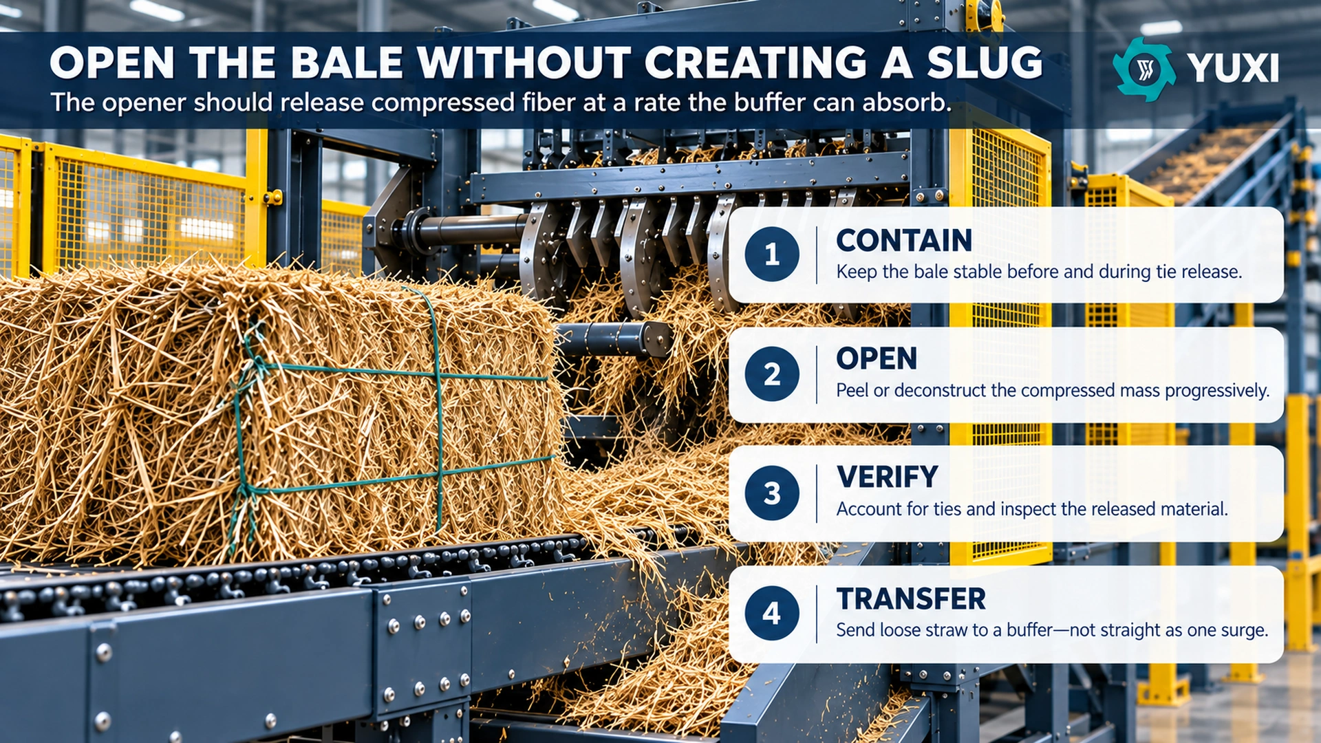 Controlled opening of a baled straw package before metered feeding